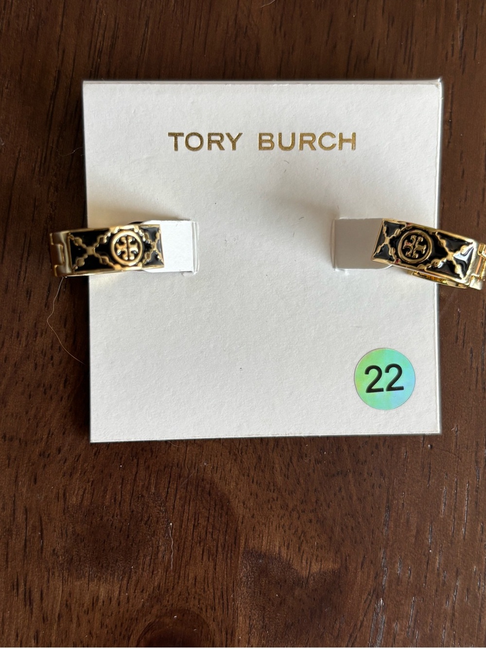 Tory Burch Gold and Black Logo Huggies, brand new
